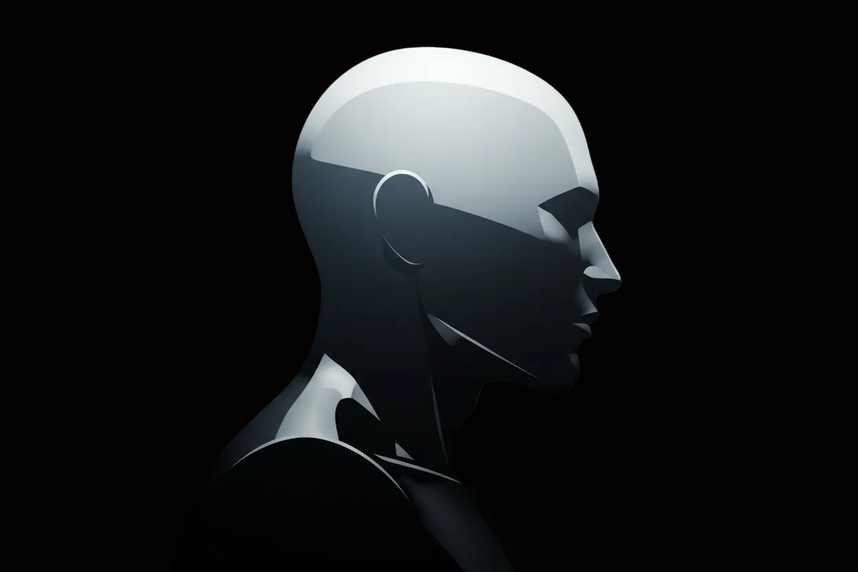 Silvery black silhouette with sharp jawline